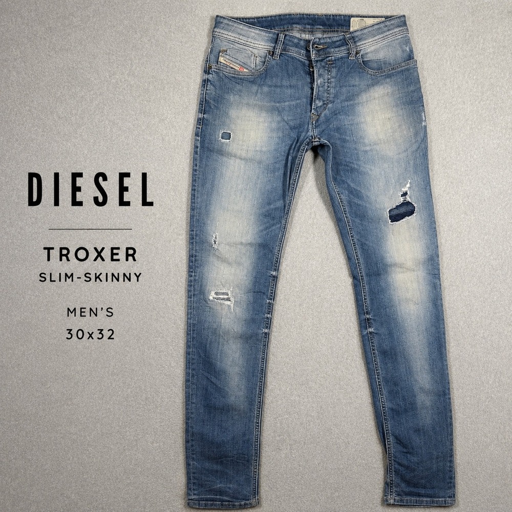 Diesel Troxer Slim Skinny Jeans Mens 30x32 Light Wash Distressed Blue Denim